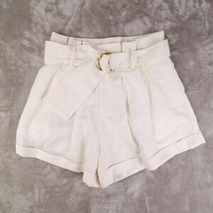 Significant Other Cecile Shorts Women's 6 Ivory Pleated Front High Rise Belted
